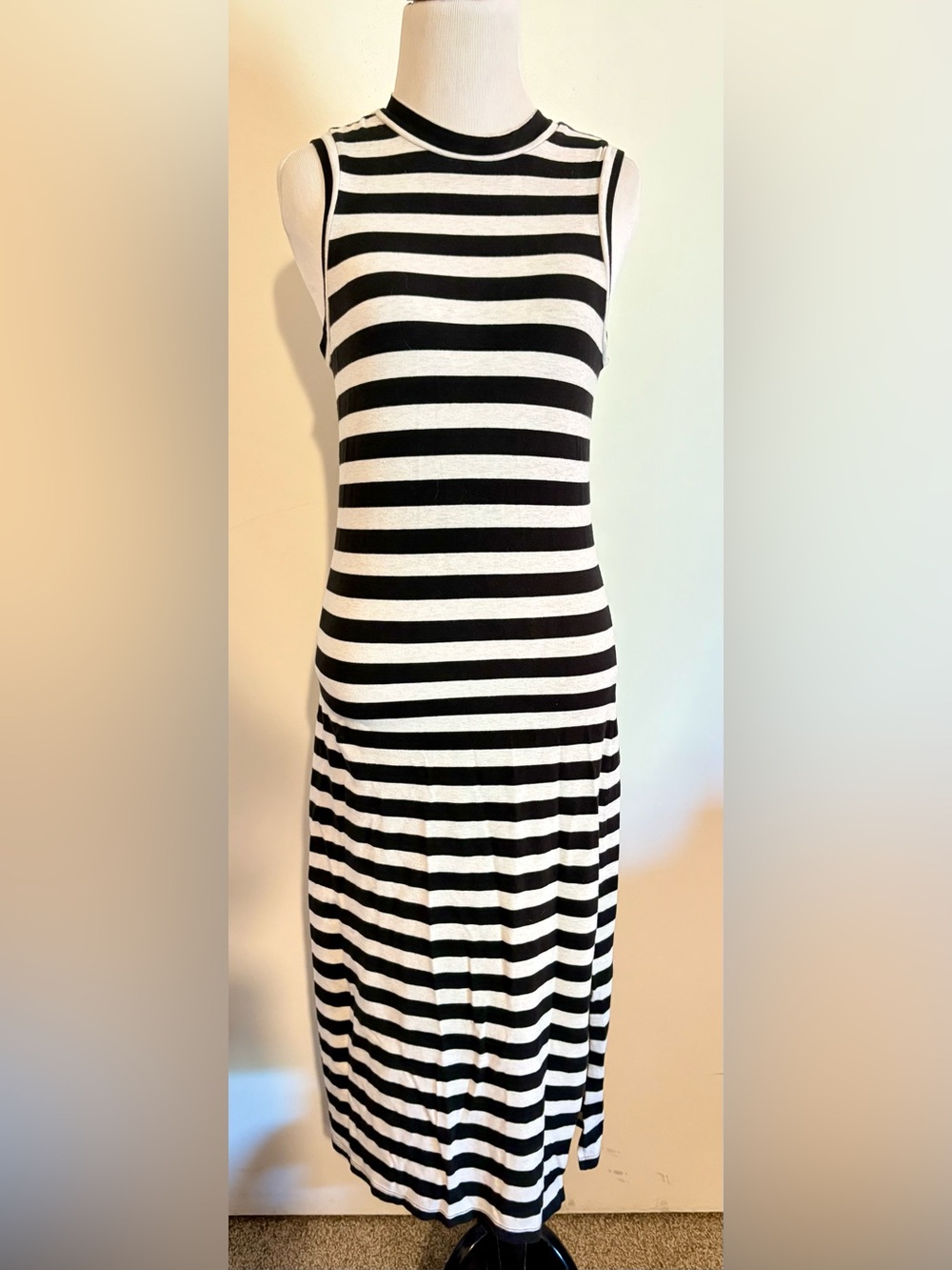 Old Navy Black and White Striped Midi Dress